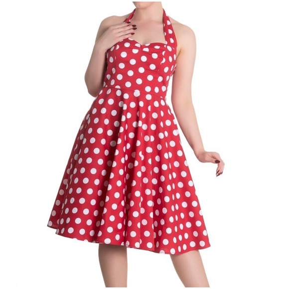 Hell Bunny Dresses & Skirts - Hell Bunny Vixen Mariam Red Polka Dot Halter Swing Dress Pin Up Retro 50s Sz XL